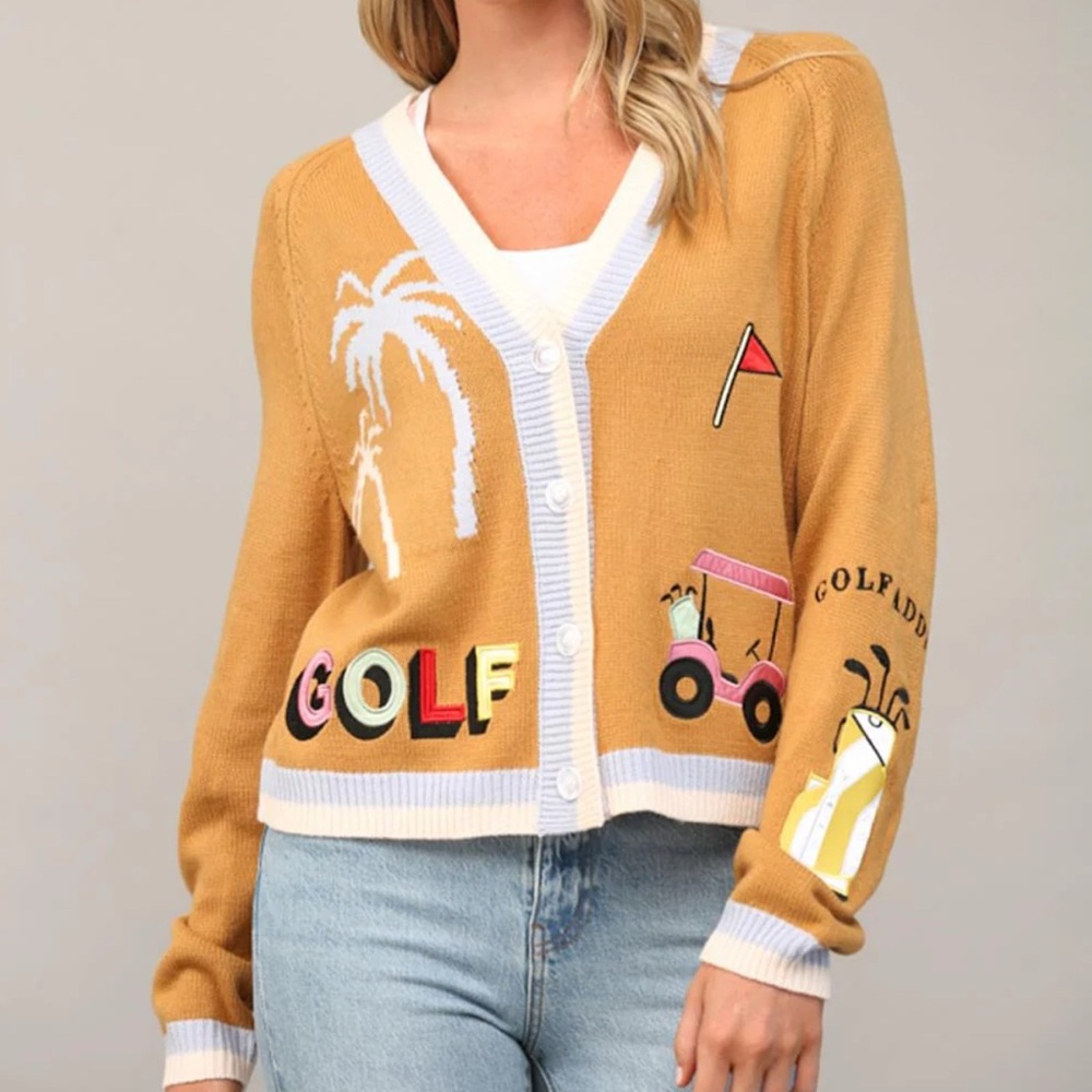 Fate Mustard Golf Themed Cardigan